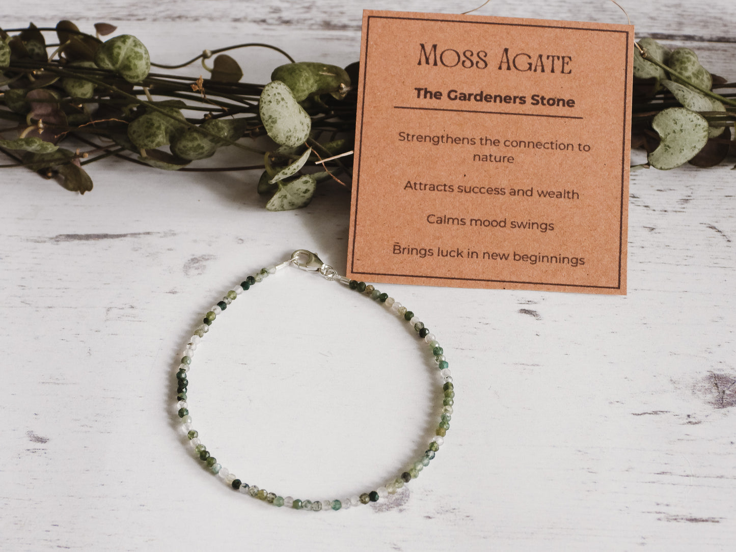 dainty moss agate crystal healing gemstone bracelet