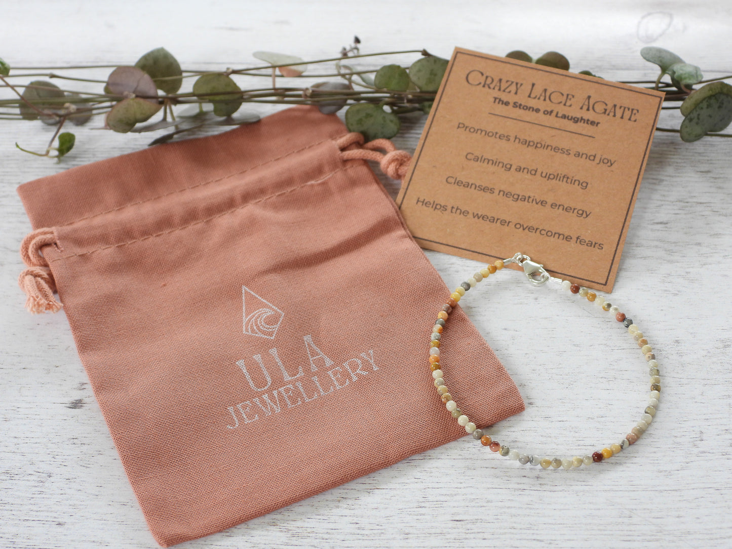 Dainty Crazy Lace Agate "Laughter" Gemstone Bracelet | Round Beads