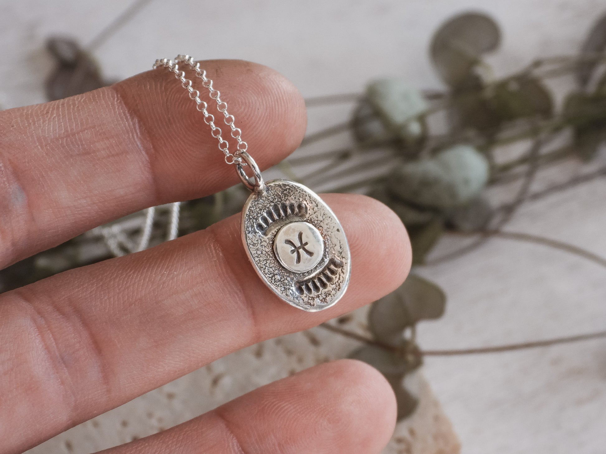 custom pisces boho necklace in recycled sterling silver