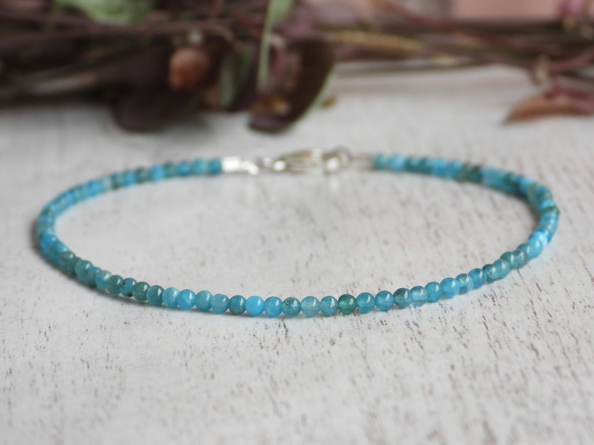 Dainty Gemstone Neon Apatite Bracelet | Sterling Silver | Handmade