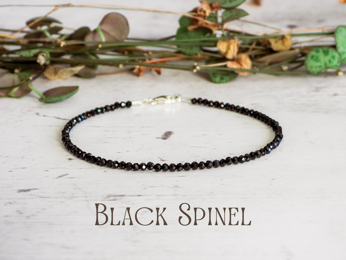 dainty 2mm black spinel gemstone beaded bracelet