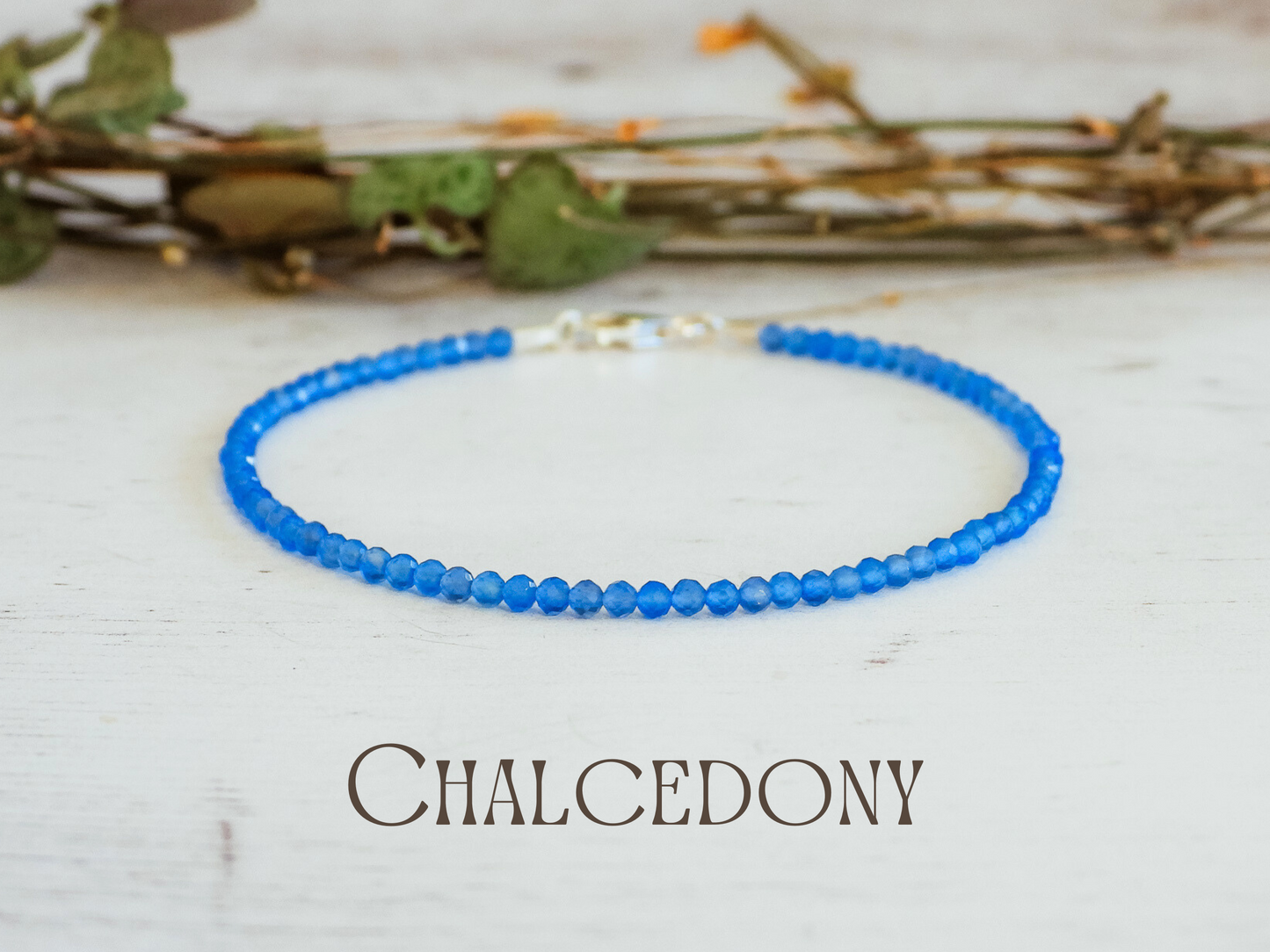 dainty blue chalcedony 2mm beaded bracelet