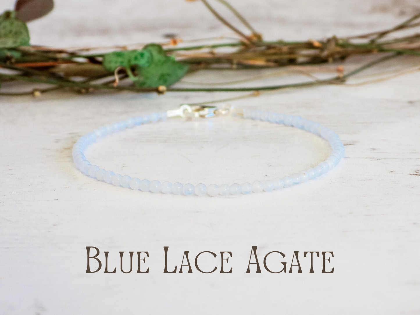 dainty blue lace agate 2mm gemstone bracelet
