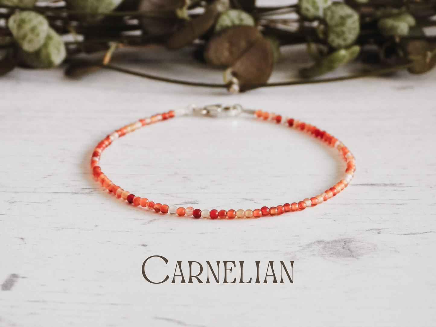 dainty round carnelian 2mm gemstone beaded bracelet