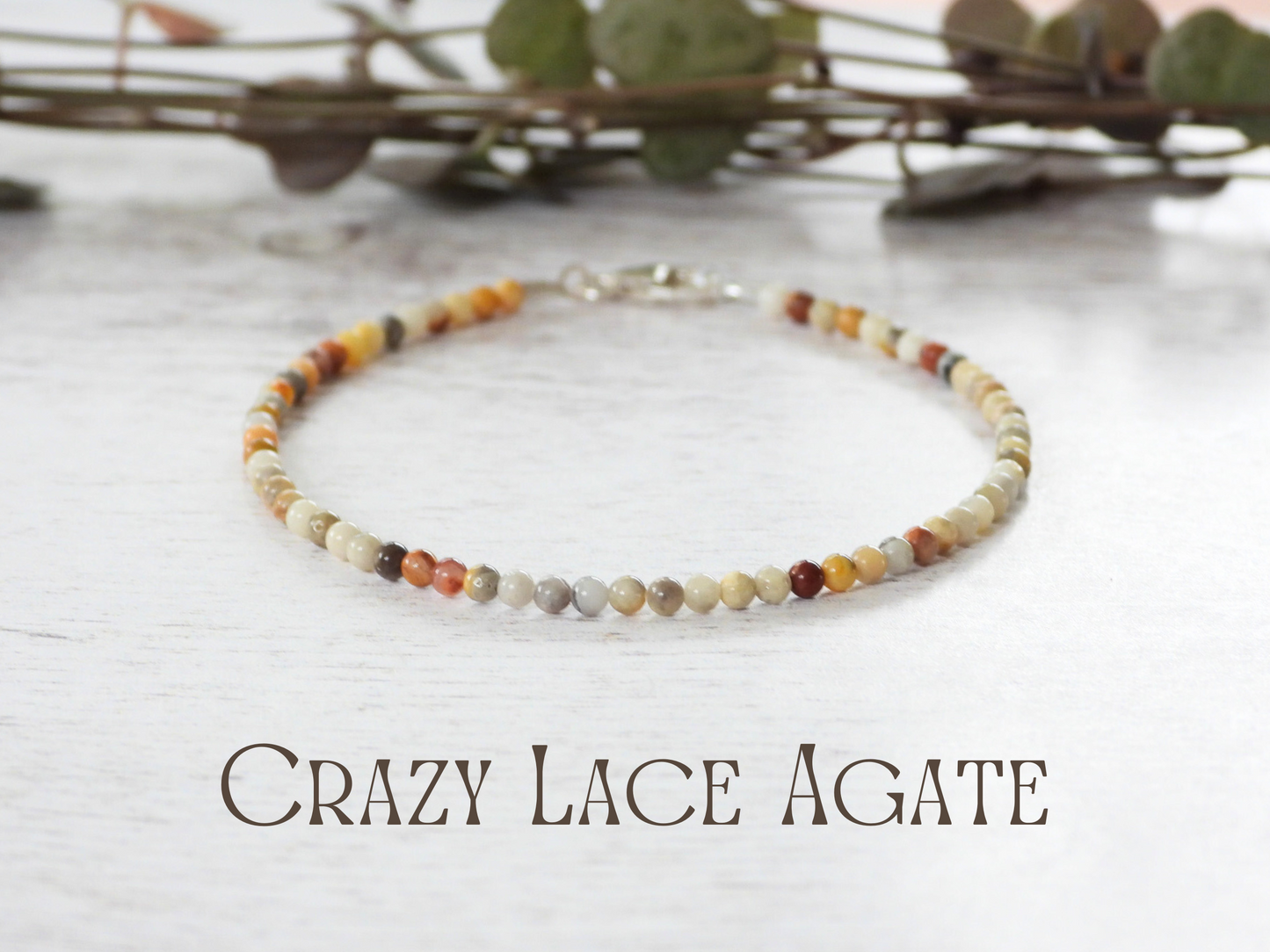 Dainty Crazy Lace Agate "Laughter" Gemstone Bracelet | Round Beads