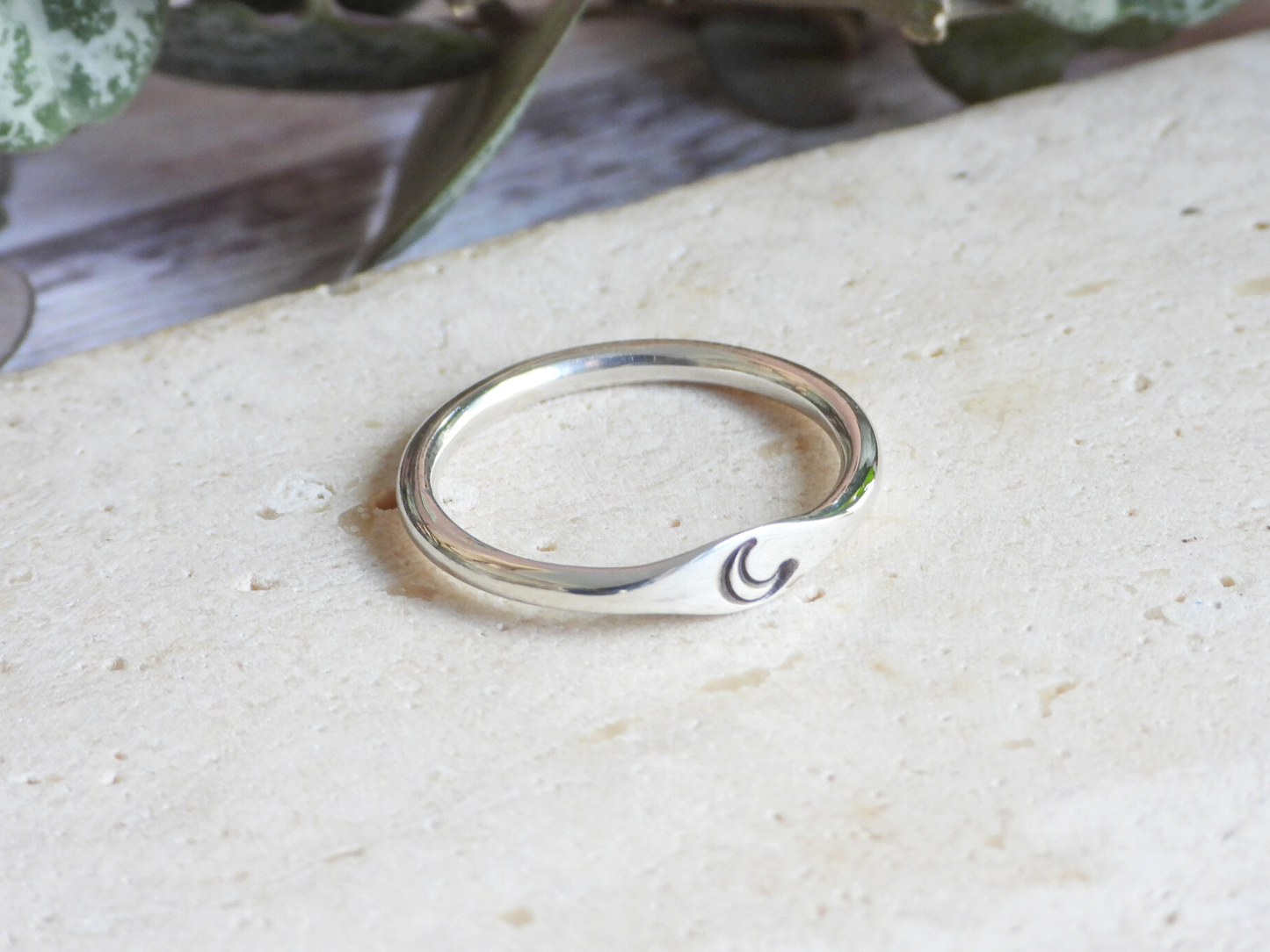 Dainty Crescent Moon Stacking Ring | Recycled Sterling Silver