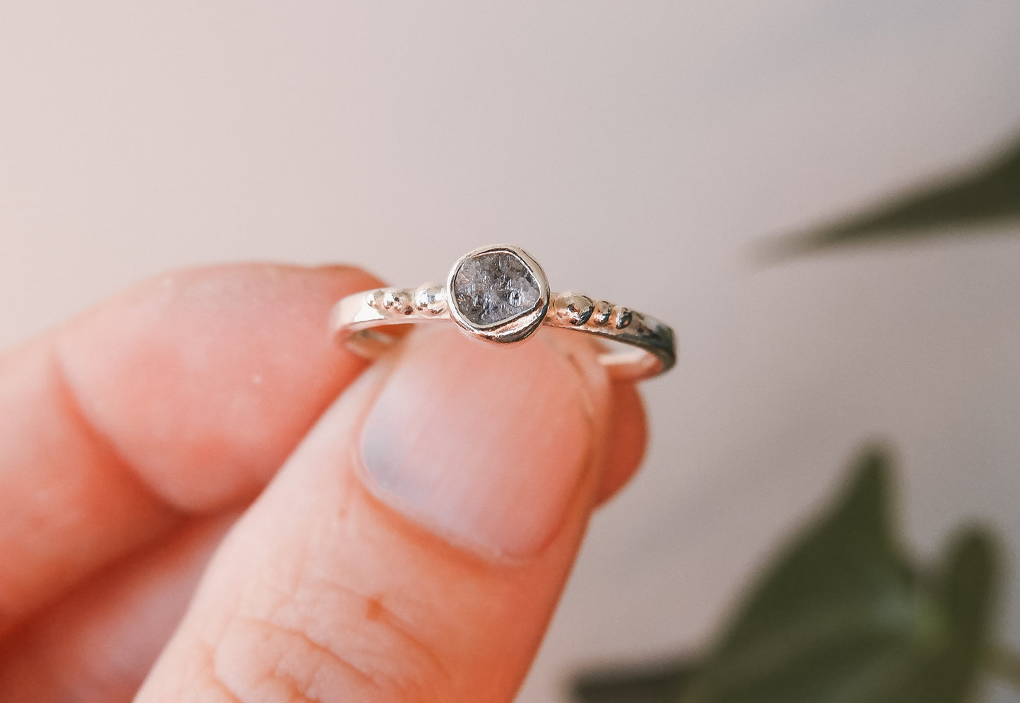 unique raw diamond and sterling silver engagement ring