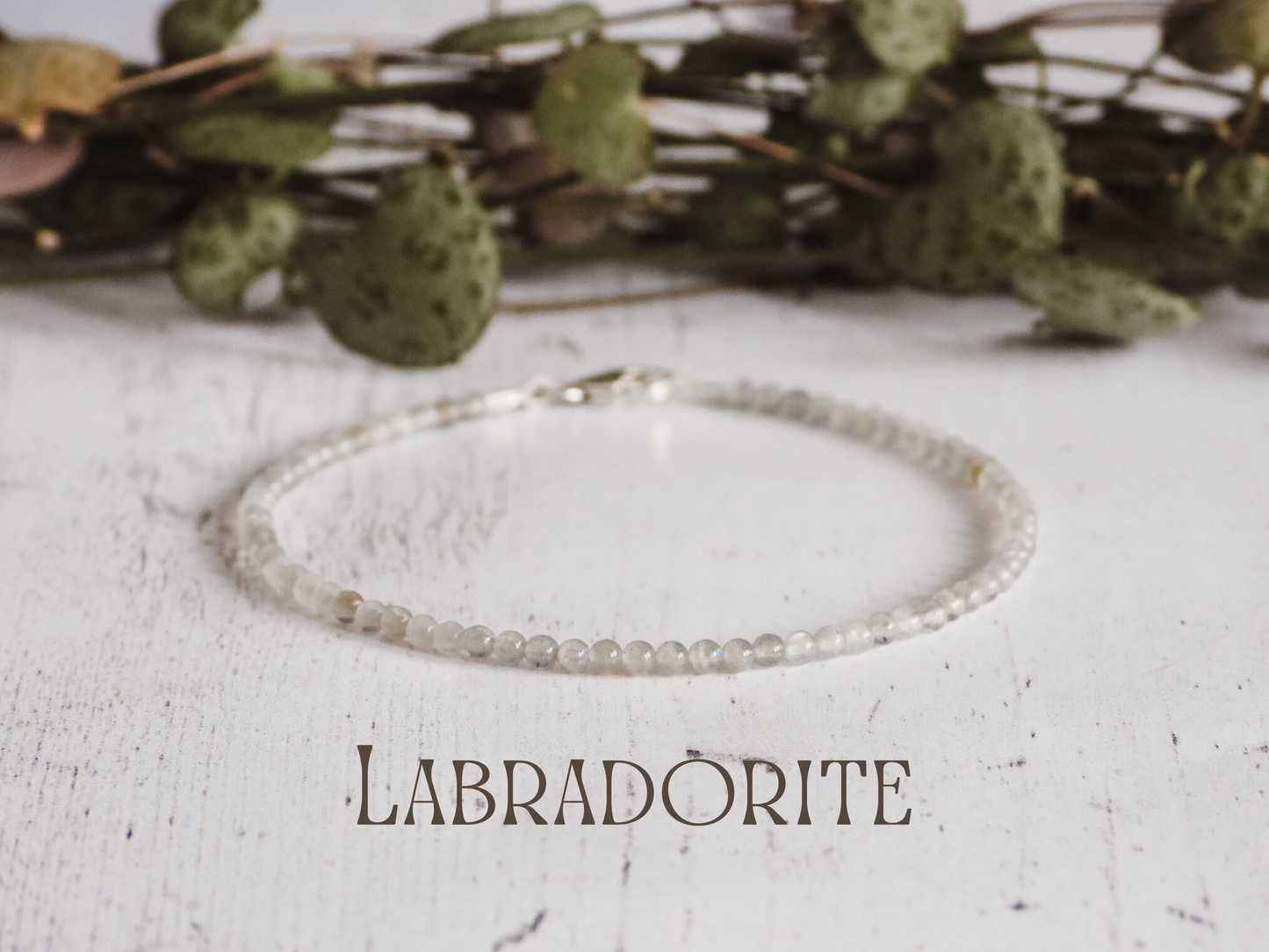 dainty labradorite gemstone beaded stacking bracelet