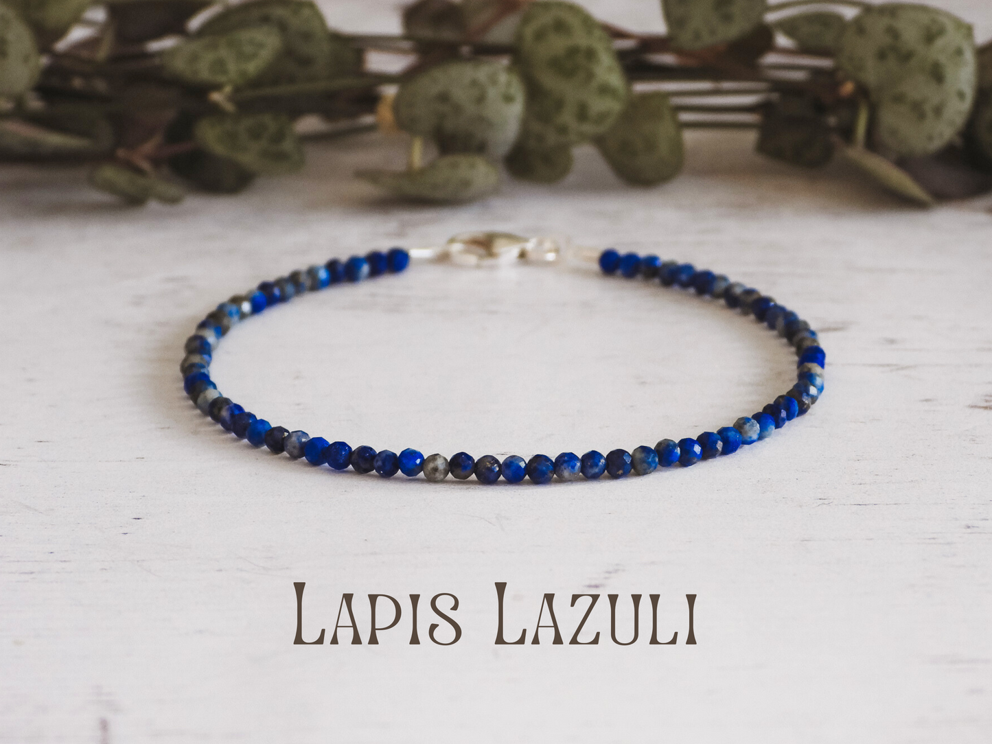 dainty lapis lazuli gemstone 2mm beaded bracelet