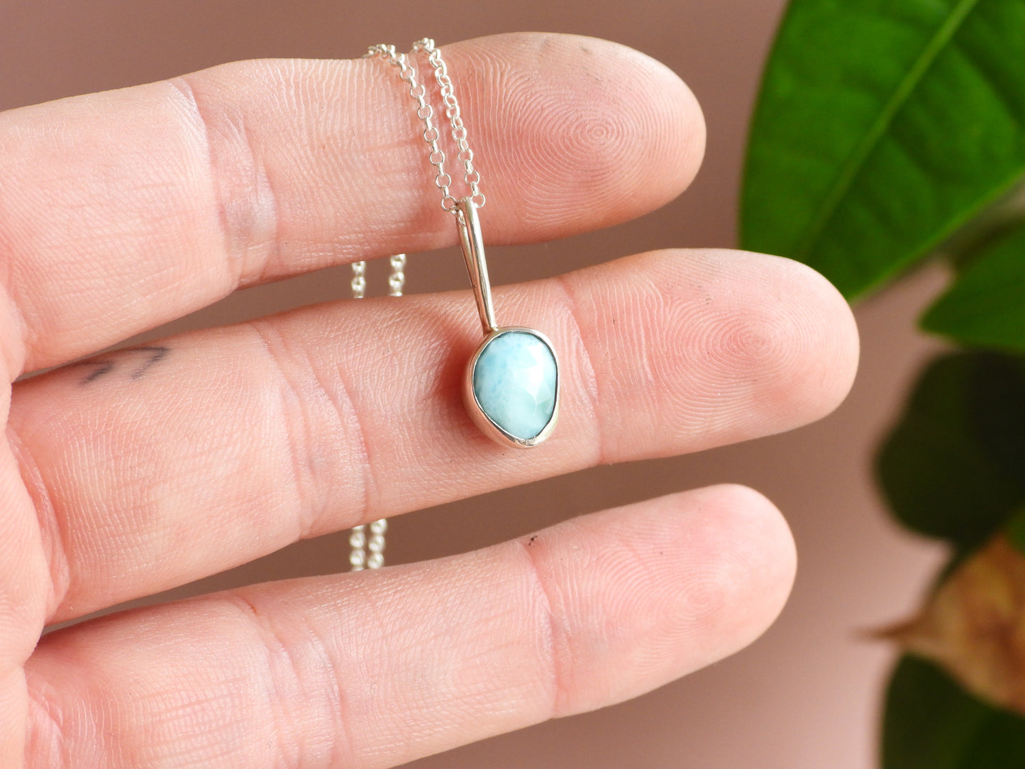 Dainty Larimar & Wave Charm Necklace | Morvoren Collection