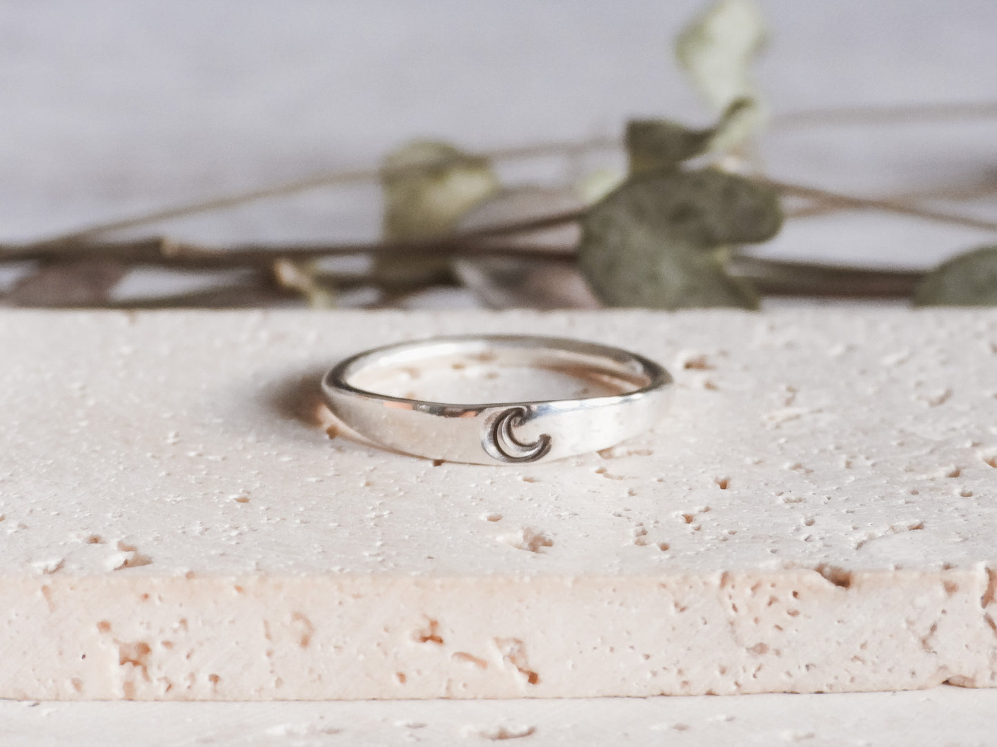 Dainty Crescent Moon Stacking Ring | Recycled Sterling Silver