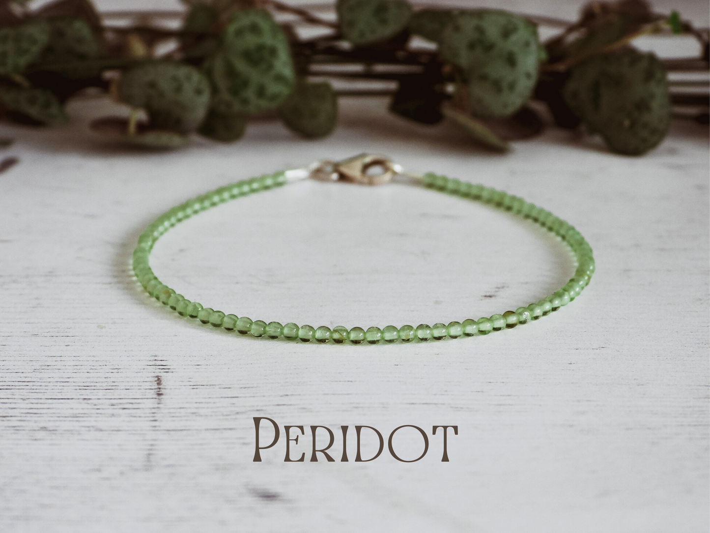 dainty 2mm green peridot gemstone beaded bracelet