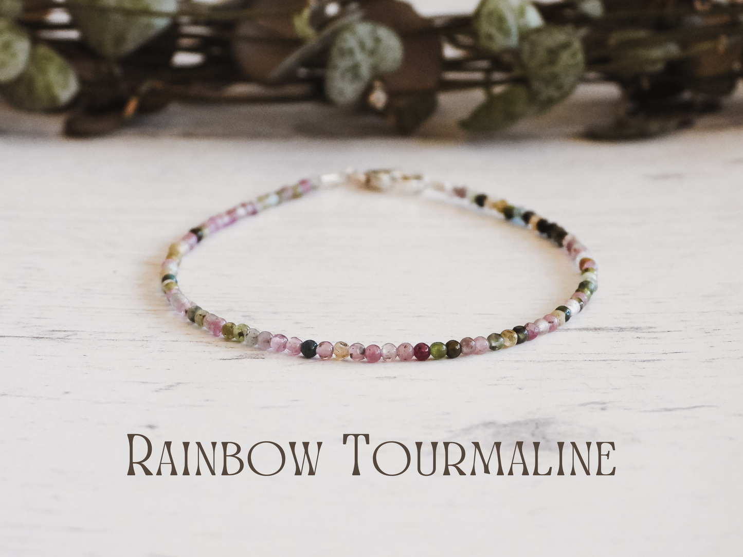 dainty rainbow tourmaline gemstone beaded bracelet