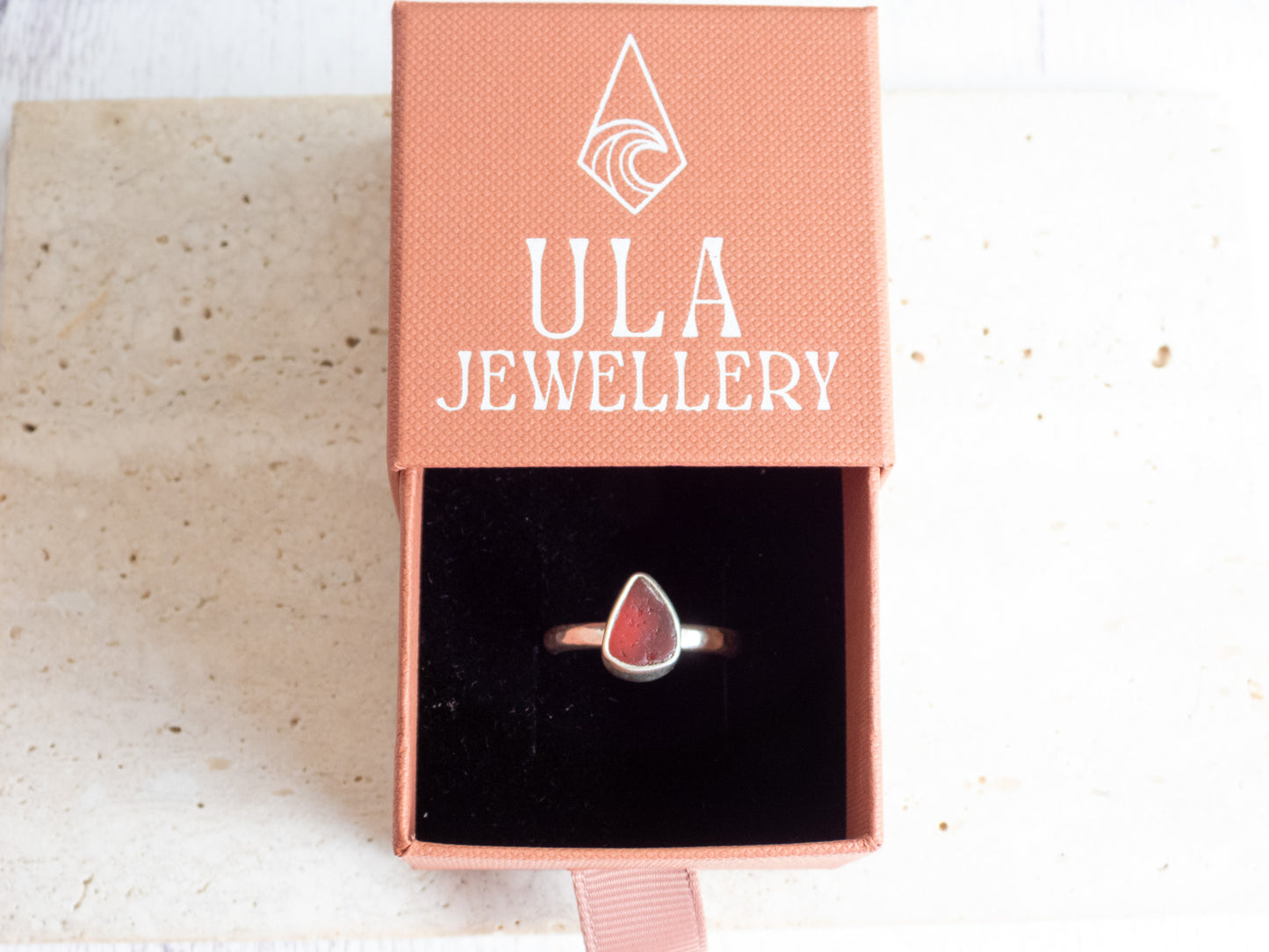 Rare Pink Seaglass Ring | Recycled silver 925 | Size O