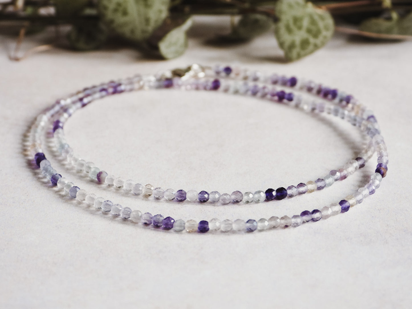 fluorite gemstone necklace with 2mm faceted beads