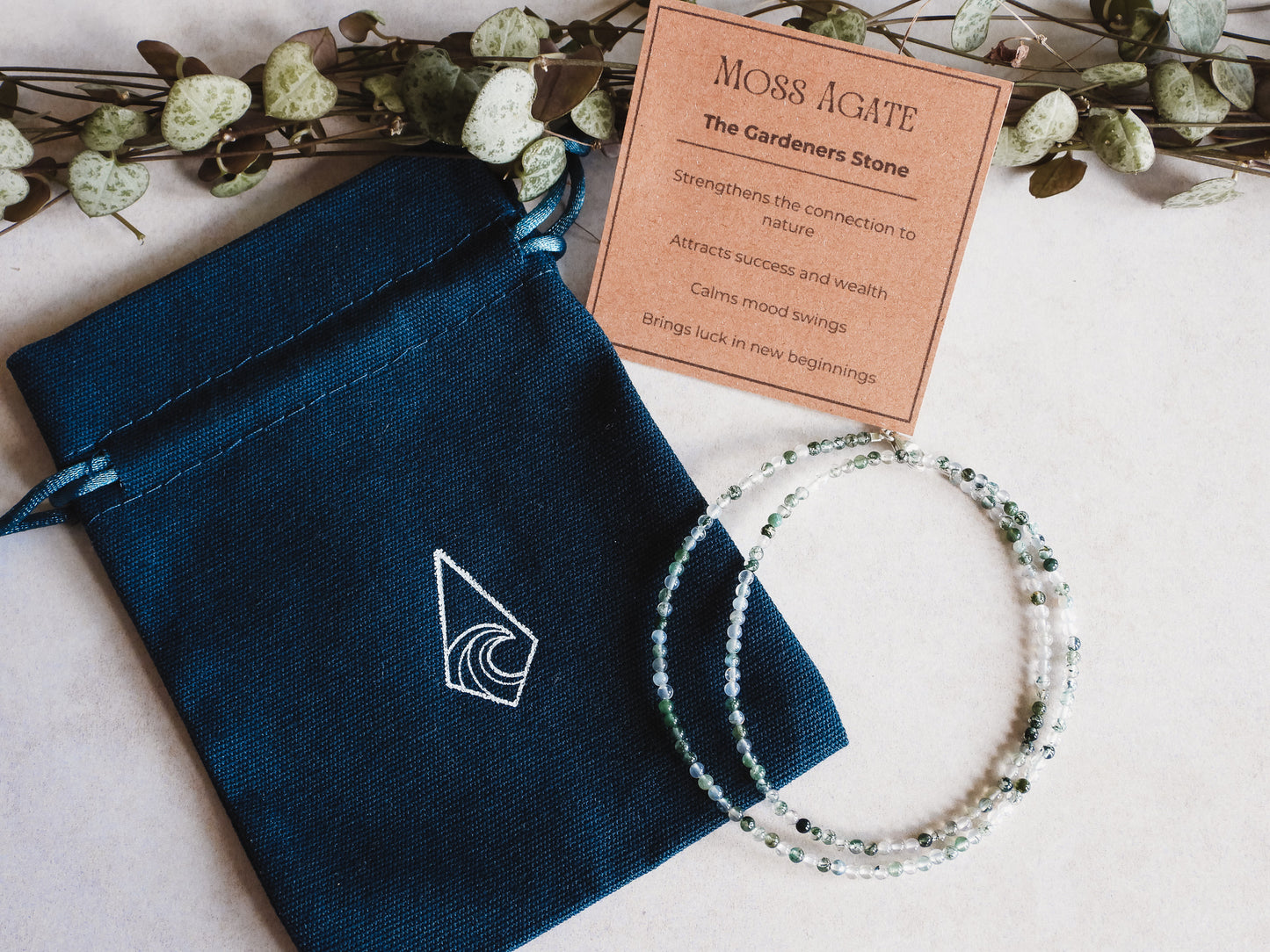 Dainty Moss Agate "Gardeners Stone" Gemstone Necklace | Round Beads