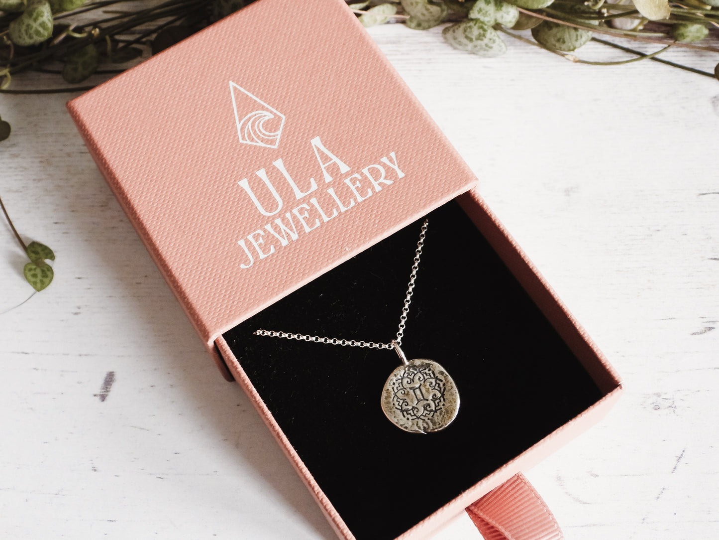 gemini necklace handmade by Ula Jewellery with recycled silver 925