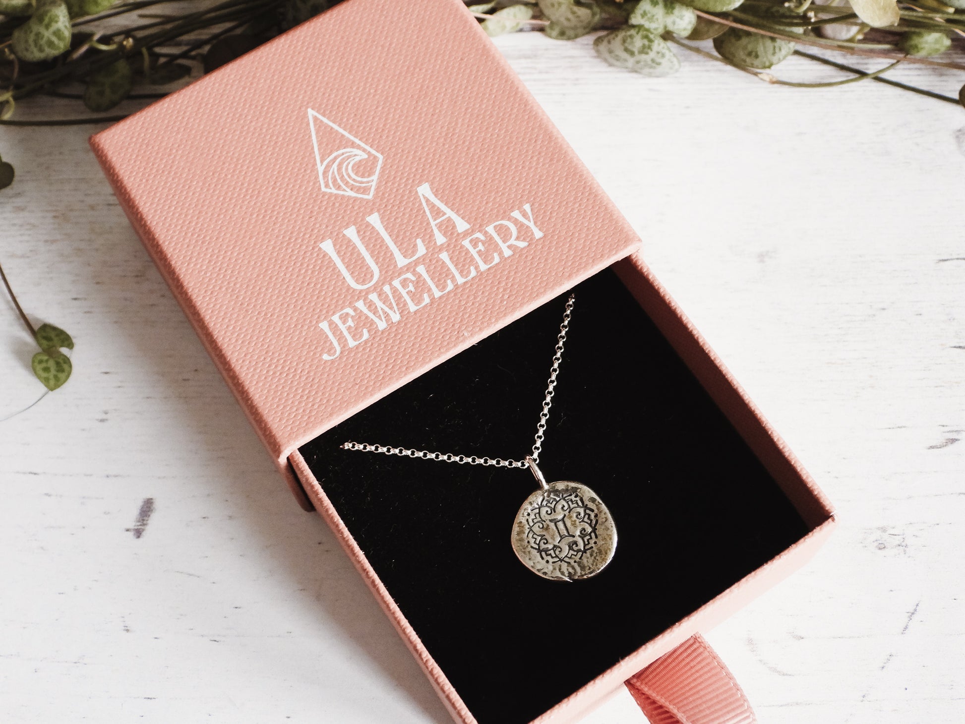gemini necklace handmade by Ula Jewellery with recycled silver 925