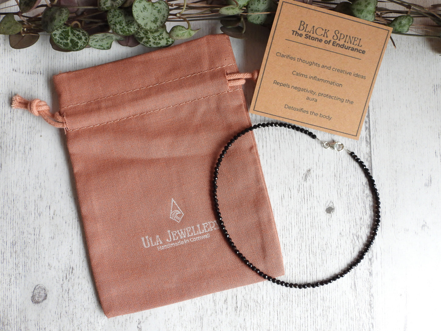 Dainty Black Spinel "Endurance" Gemstone Anklet | Faceted Beads