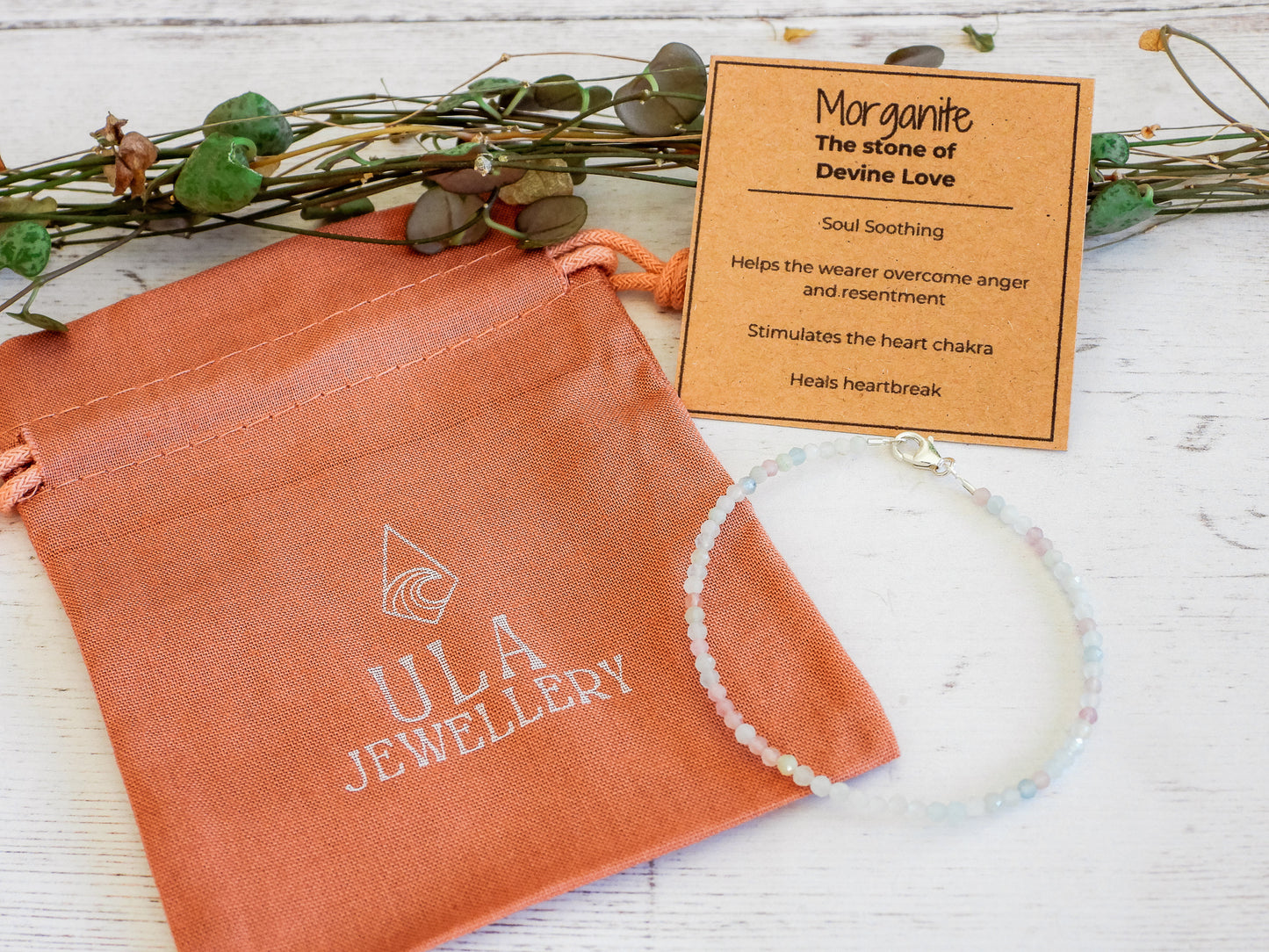gift idea morganite custom gemstone stacking bracelets by Ula Jewellery