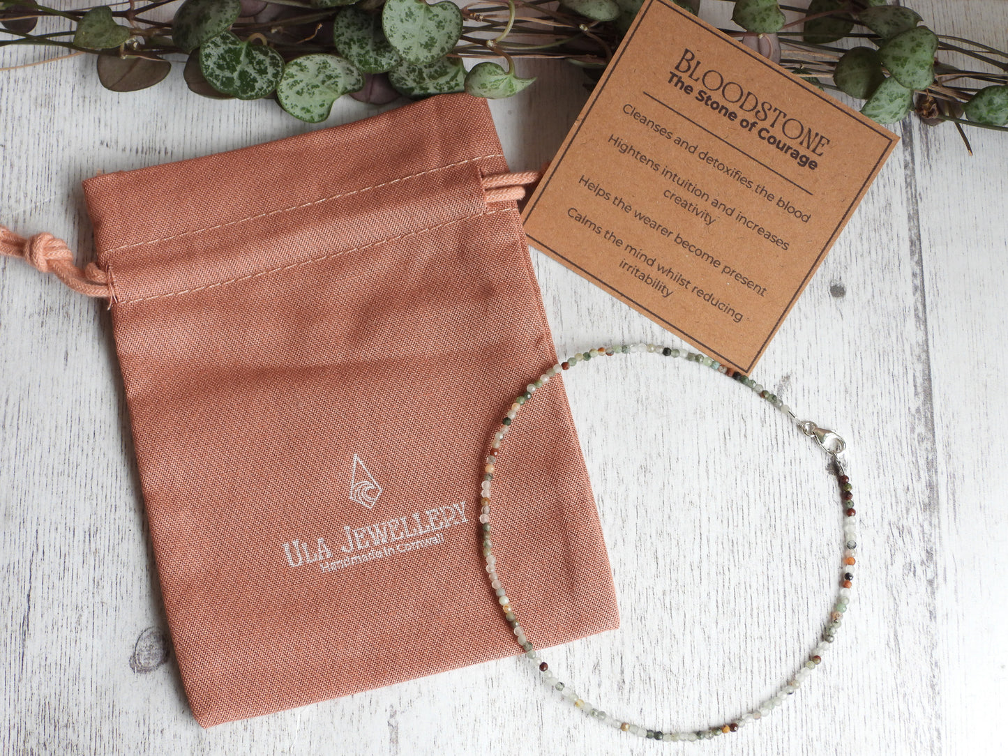 Dainty Bloodstone "Courage" Gemstone Anklet | Faceted Beads