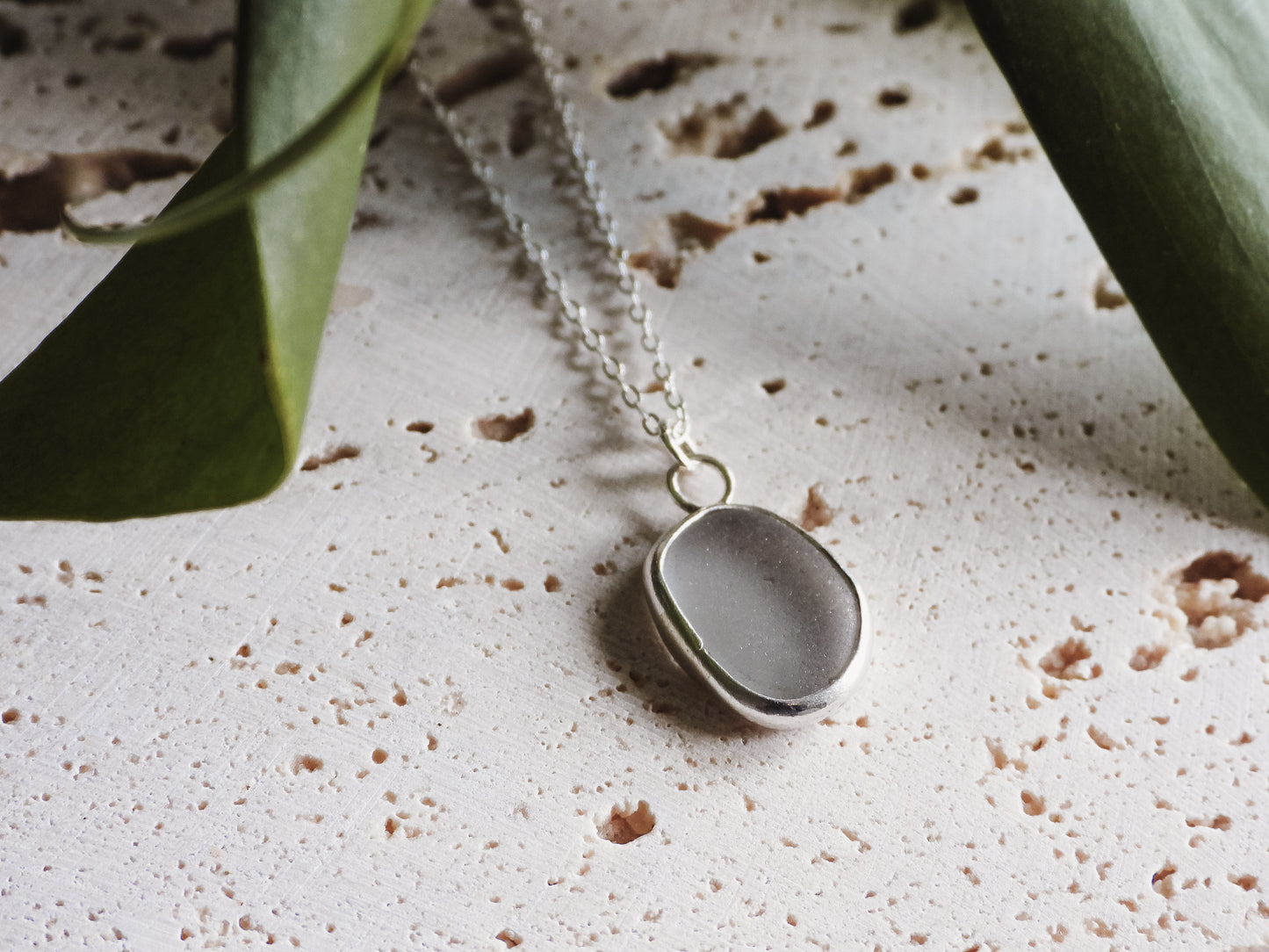 surfer girl style beachy boho silver and seaglass necklace