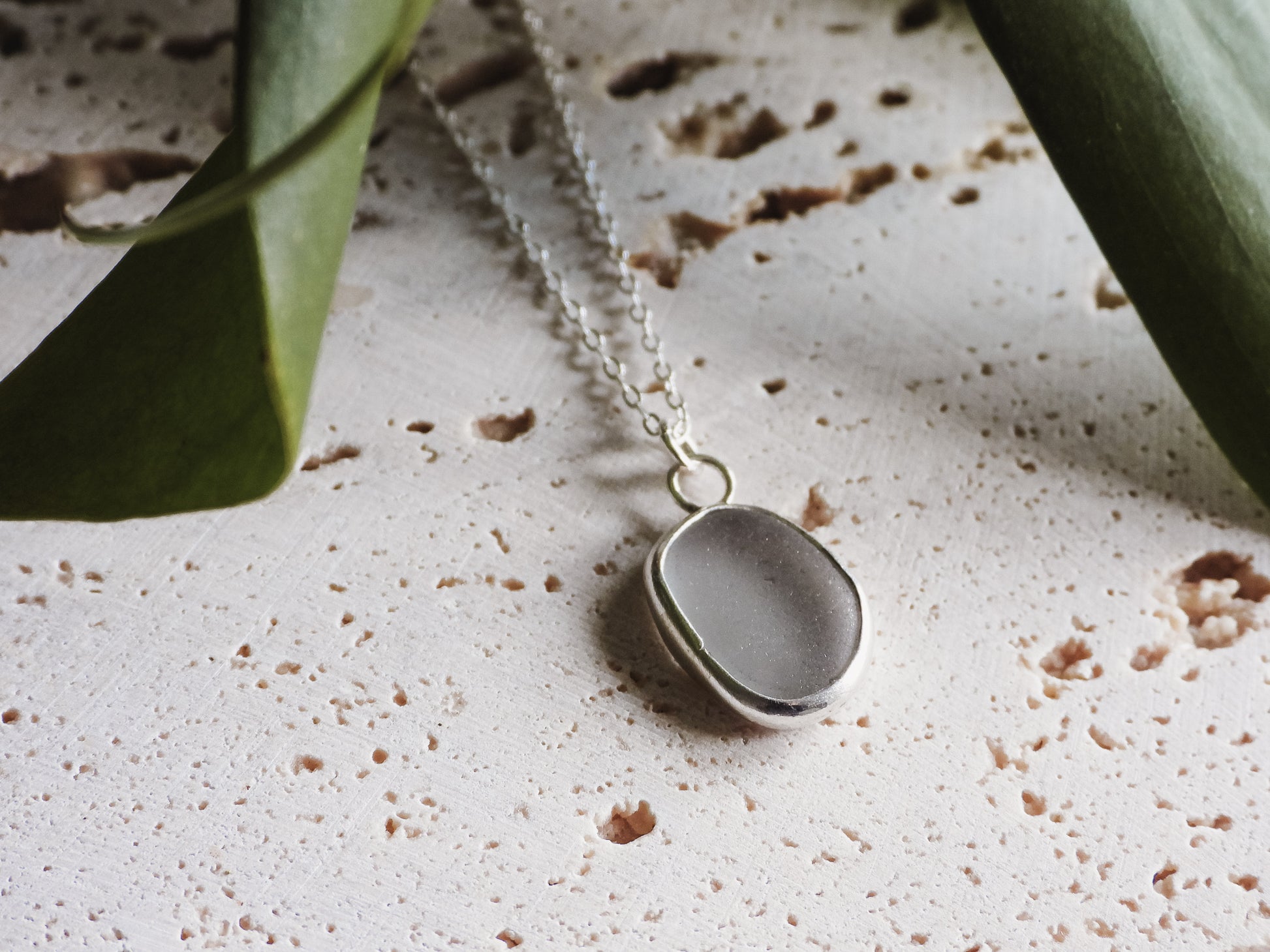 surfer girl style beachy boho silver and seaglass necklace