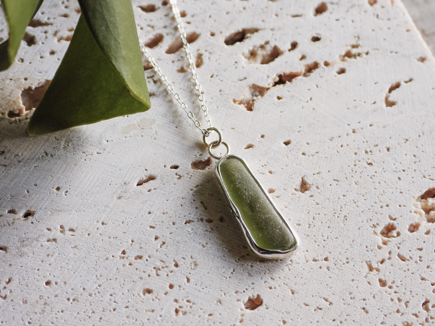 green cornish seaglass gwithian beach necklace