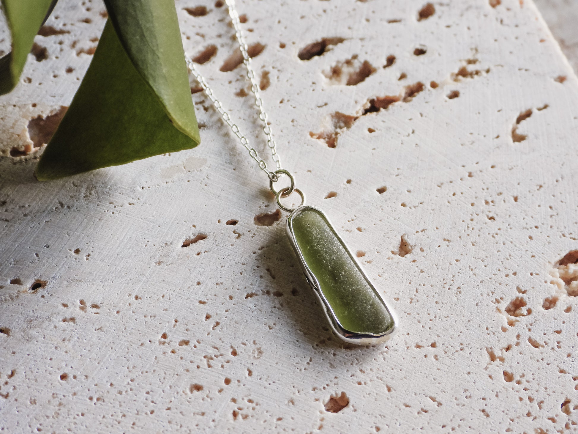 green cornish seaglass gwithian beach necklace