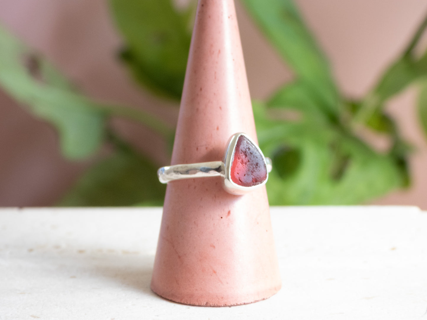 Rare Pink Seaglass Ring | Recycled silver 925 | Size O