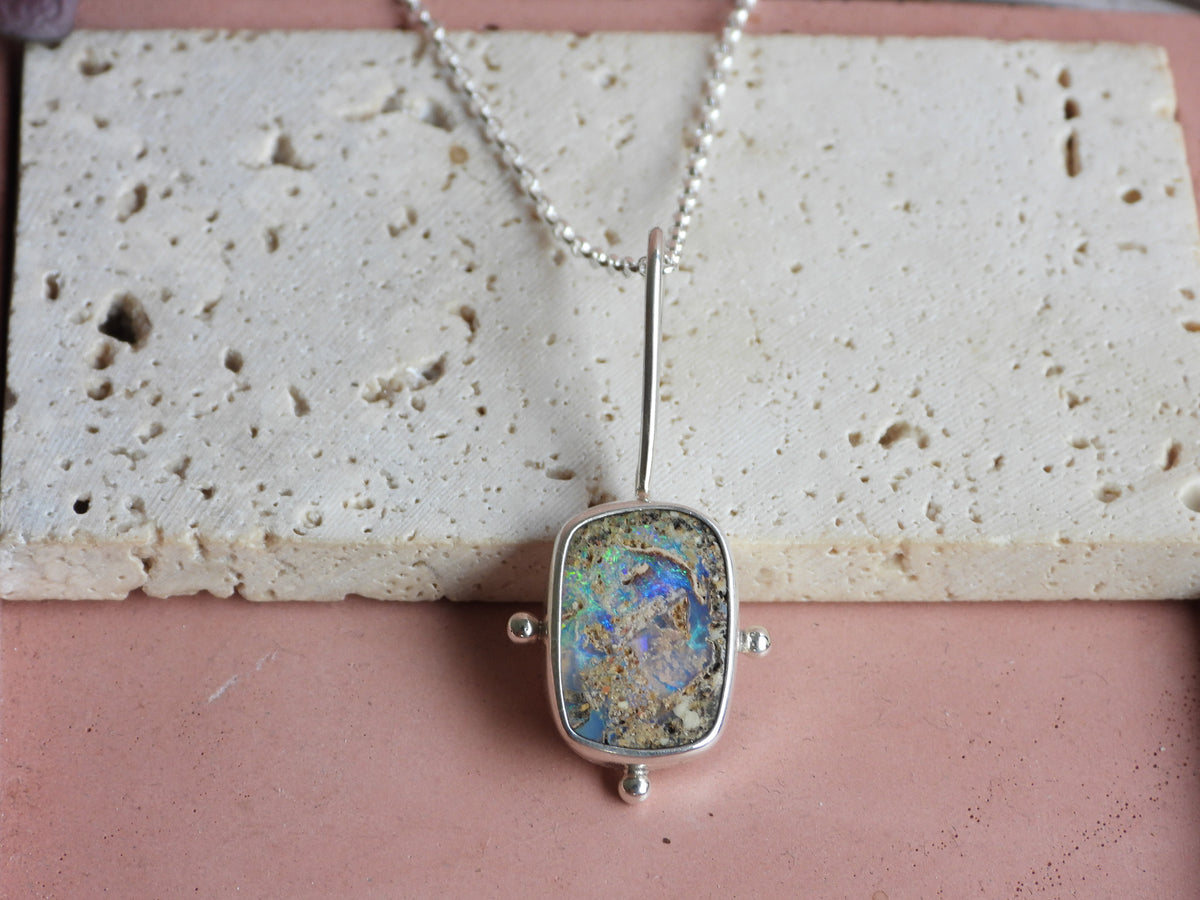 handmade Australian boulder opal necklace with recycled solid silver 925