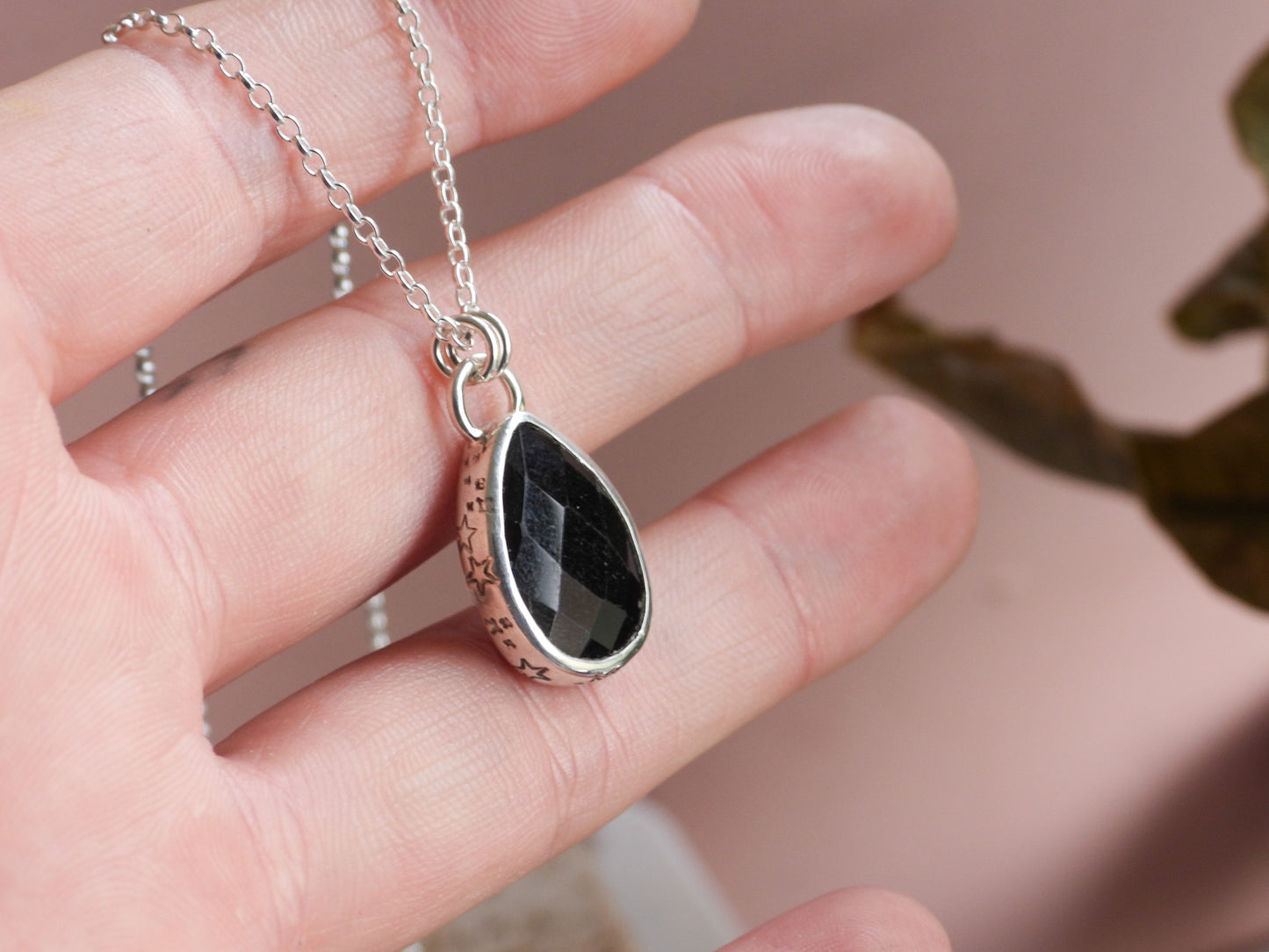 Celestial "Steren" Black Tourmaline Charm Necklace | Stone of Protection | October Birthstone