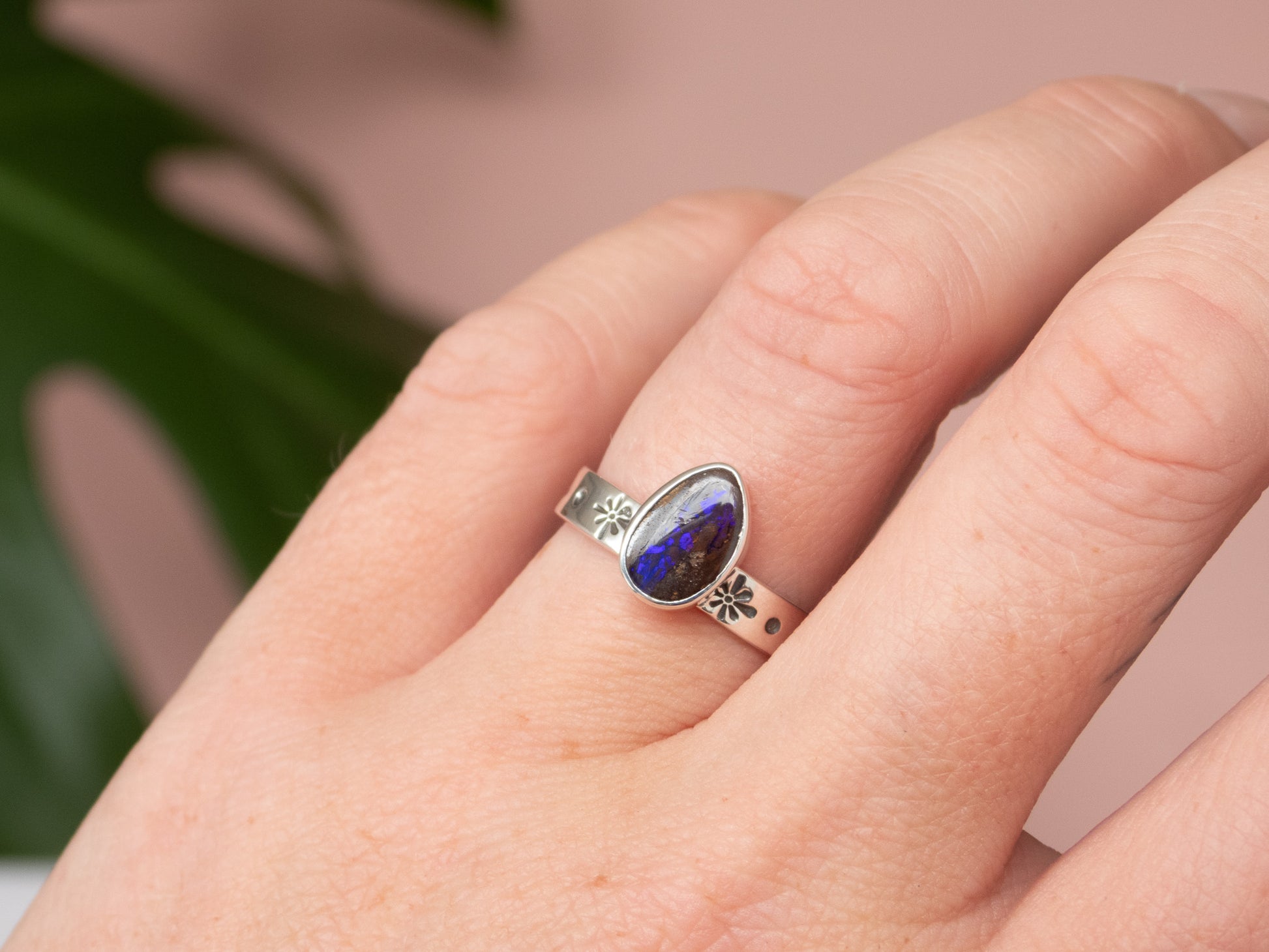 handmade boulder opal and recycled sterling silver ring
