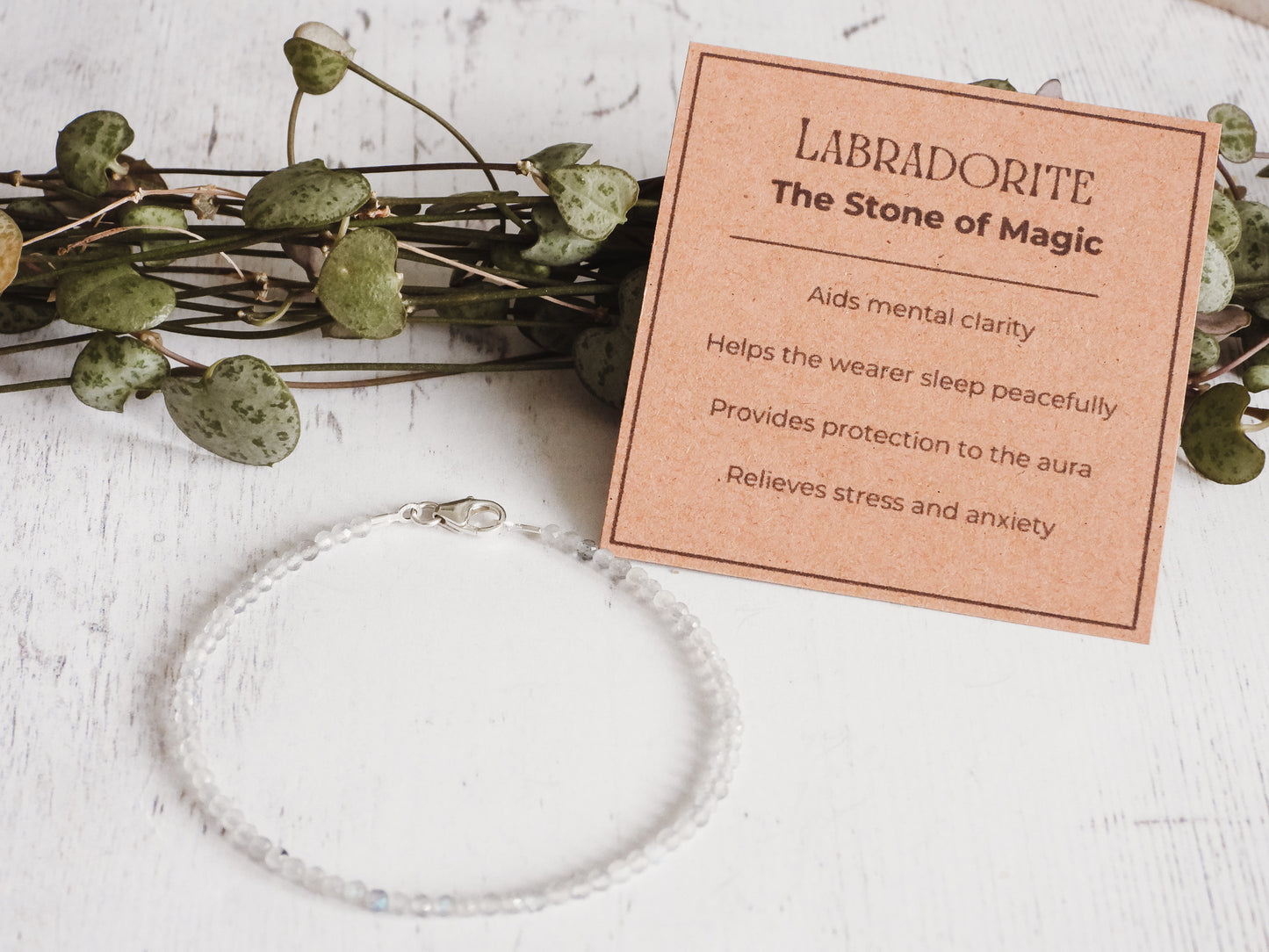 labradorite minimalist crystal healing stacking bracelet