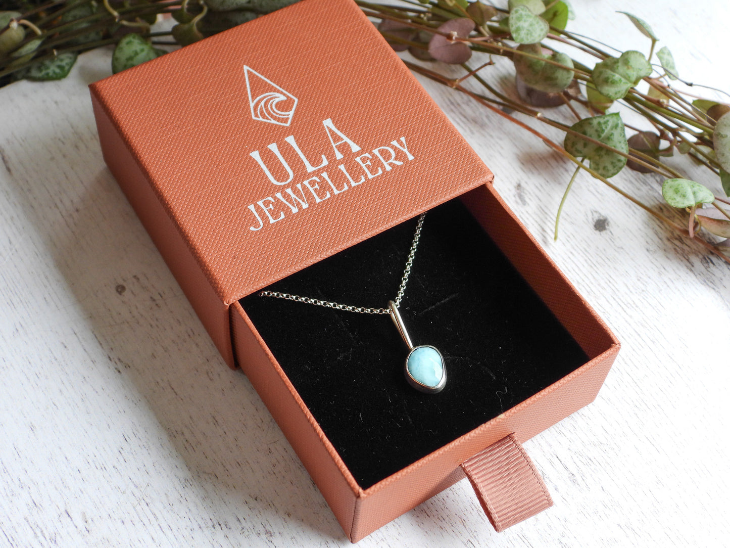 Dainty Larimar & Wave Charm Necklace | Morvoren Collection