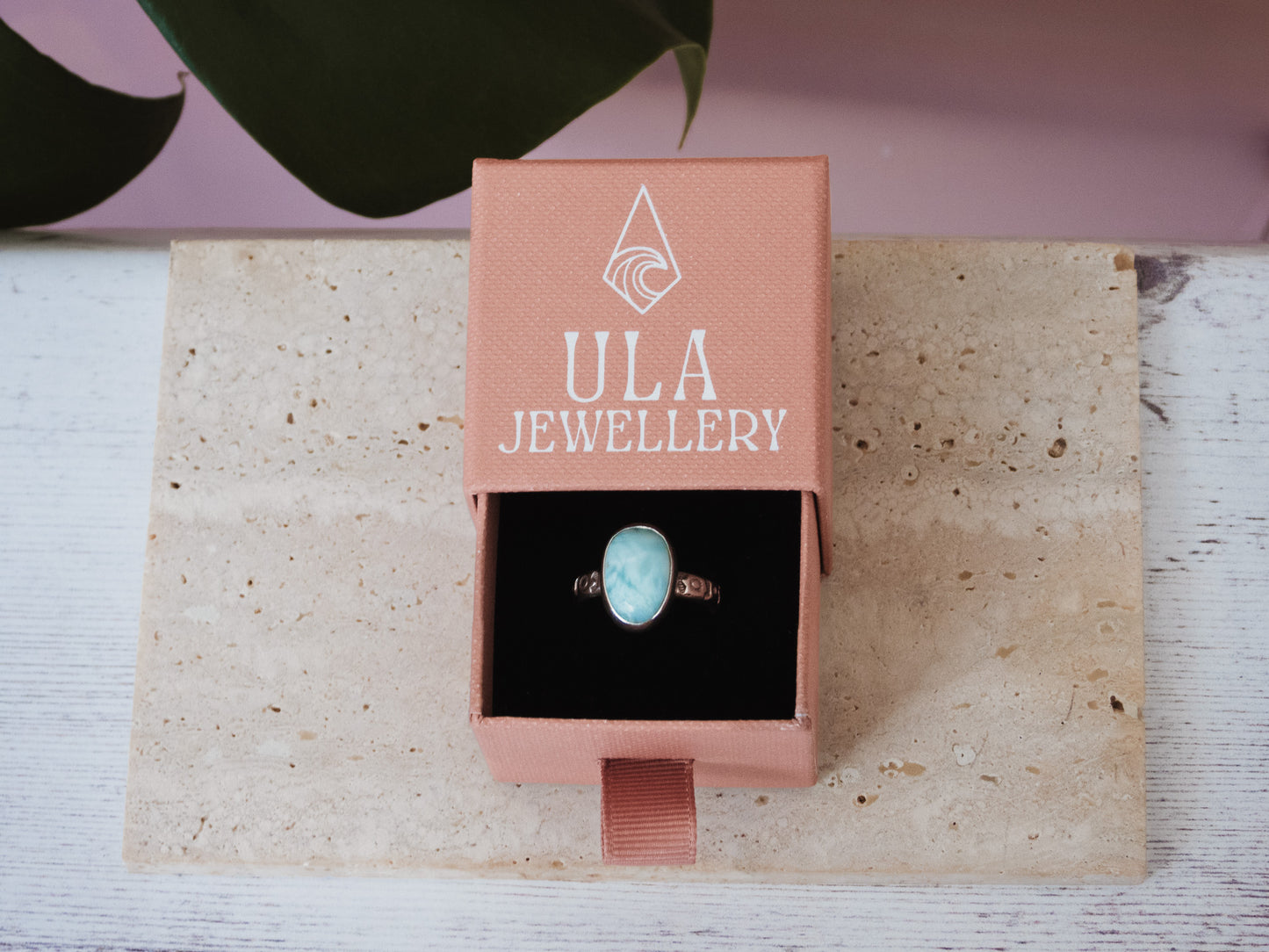 larimar ring made to order with recycled bohemian sterling silver