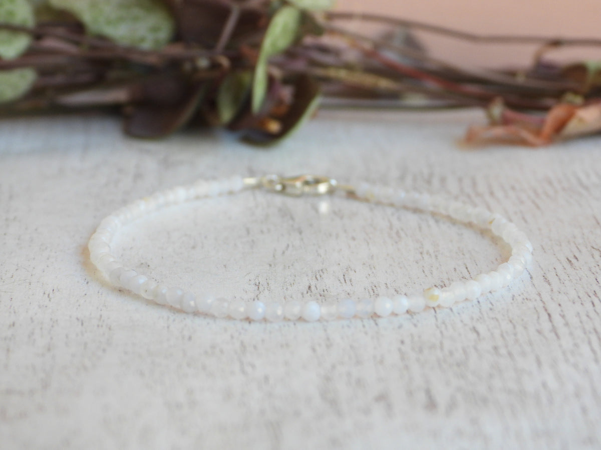 Dainty Blue Lace Agate Gemstone Bracelet | Sterling Silver | Handmade