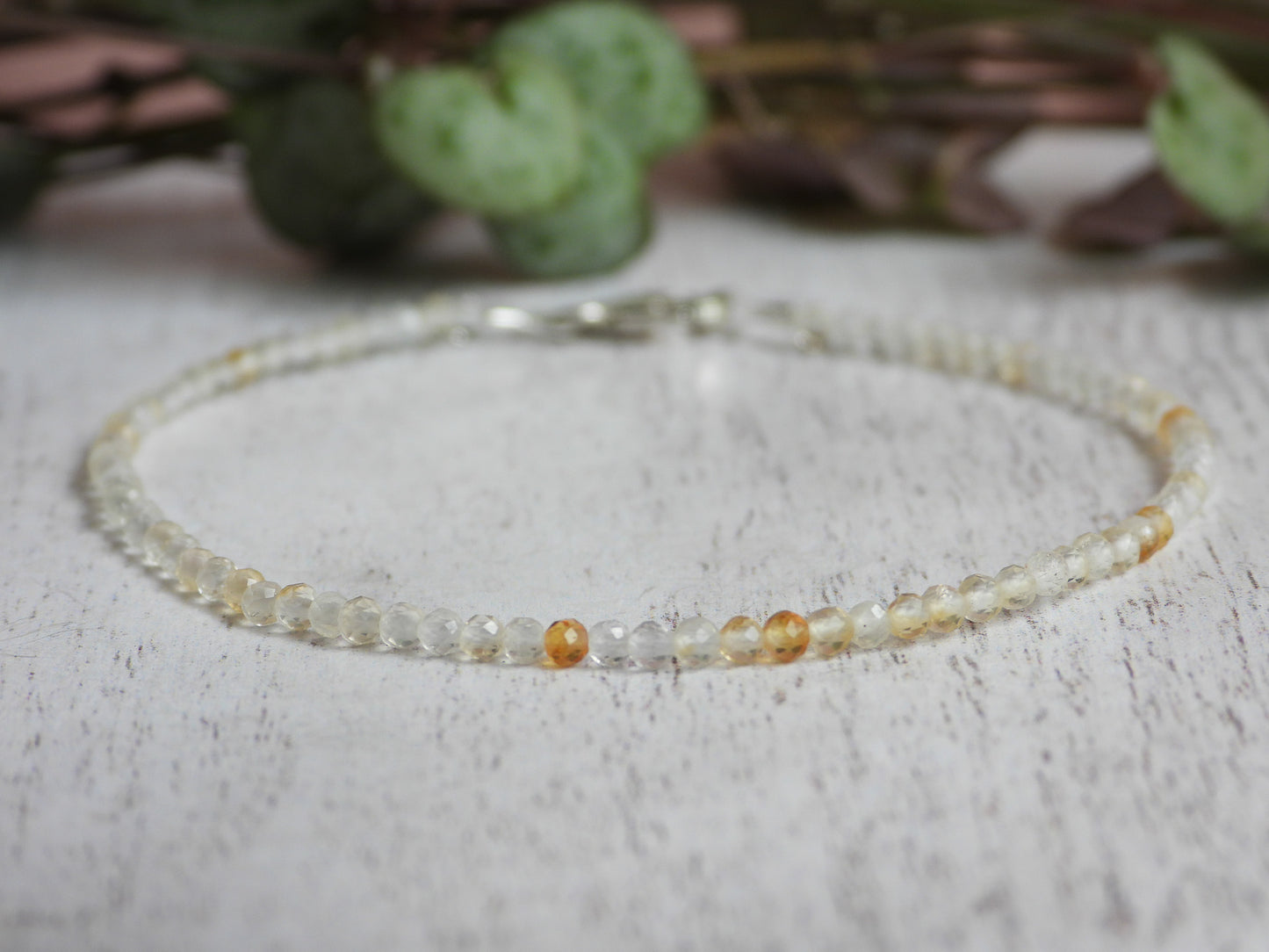 minimalist 2mm citrine gemstone beaded stacking bracelet handmade in Cornwall
