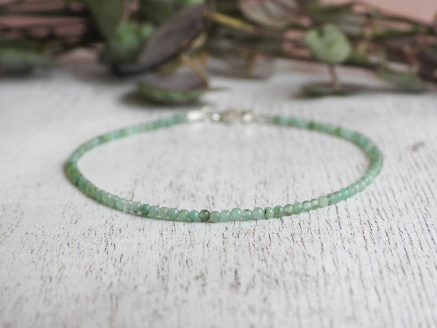 Dainty Emerald "Compassion" Gemstone Bracelet | May Birthstone | Round Beads