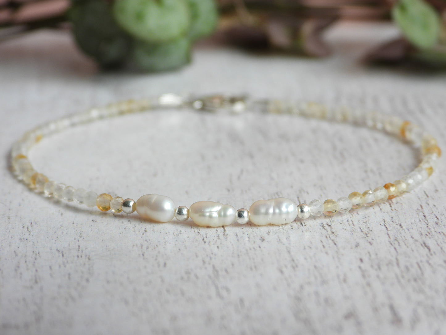 minimalist citrine and pearl handmade bracelet with November birthstone