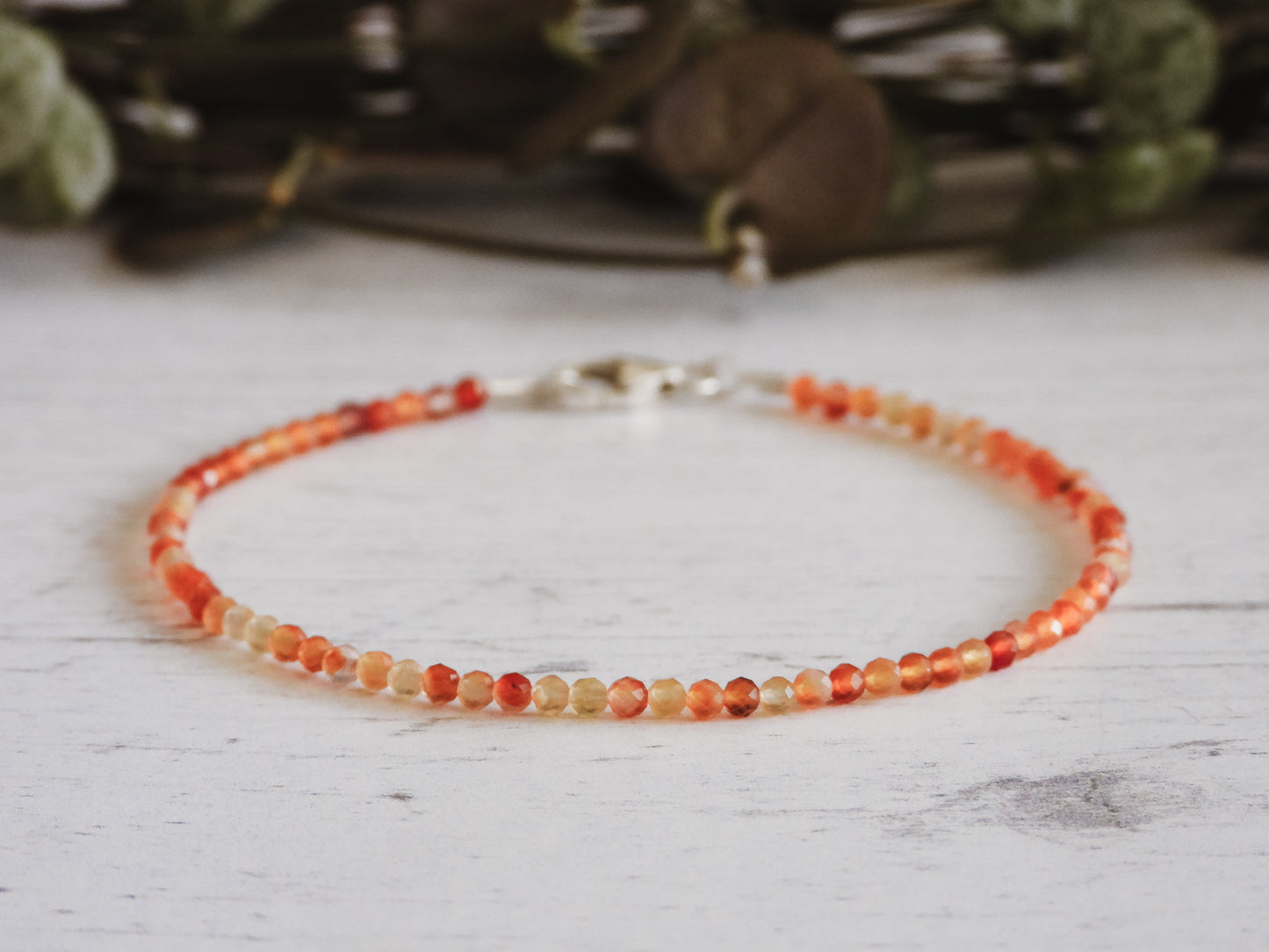 minimalist crystal healing fertility bracelet with 2mm carnelian beads