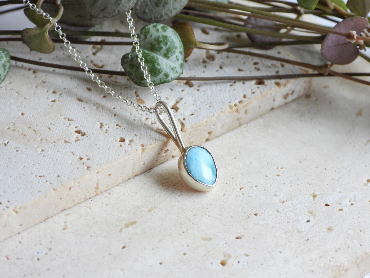 Dainty Larimar & Wave Charm Necklace | Morvoren Collection