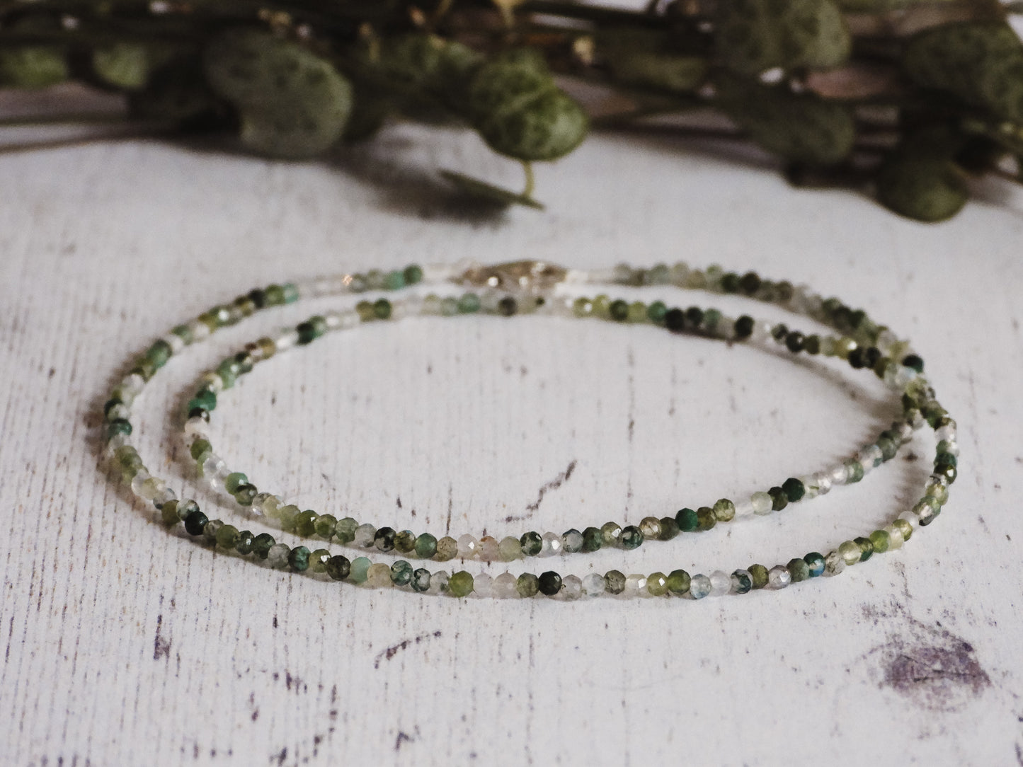 Dainty Moss Agate "Gardeners Stone" Gemstone Necklace | Faceted Beads