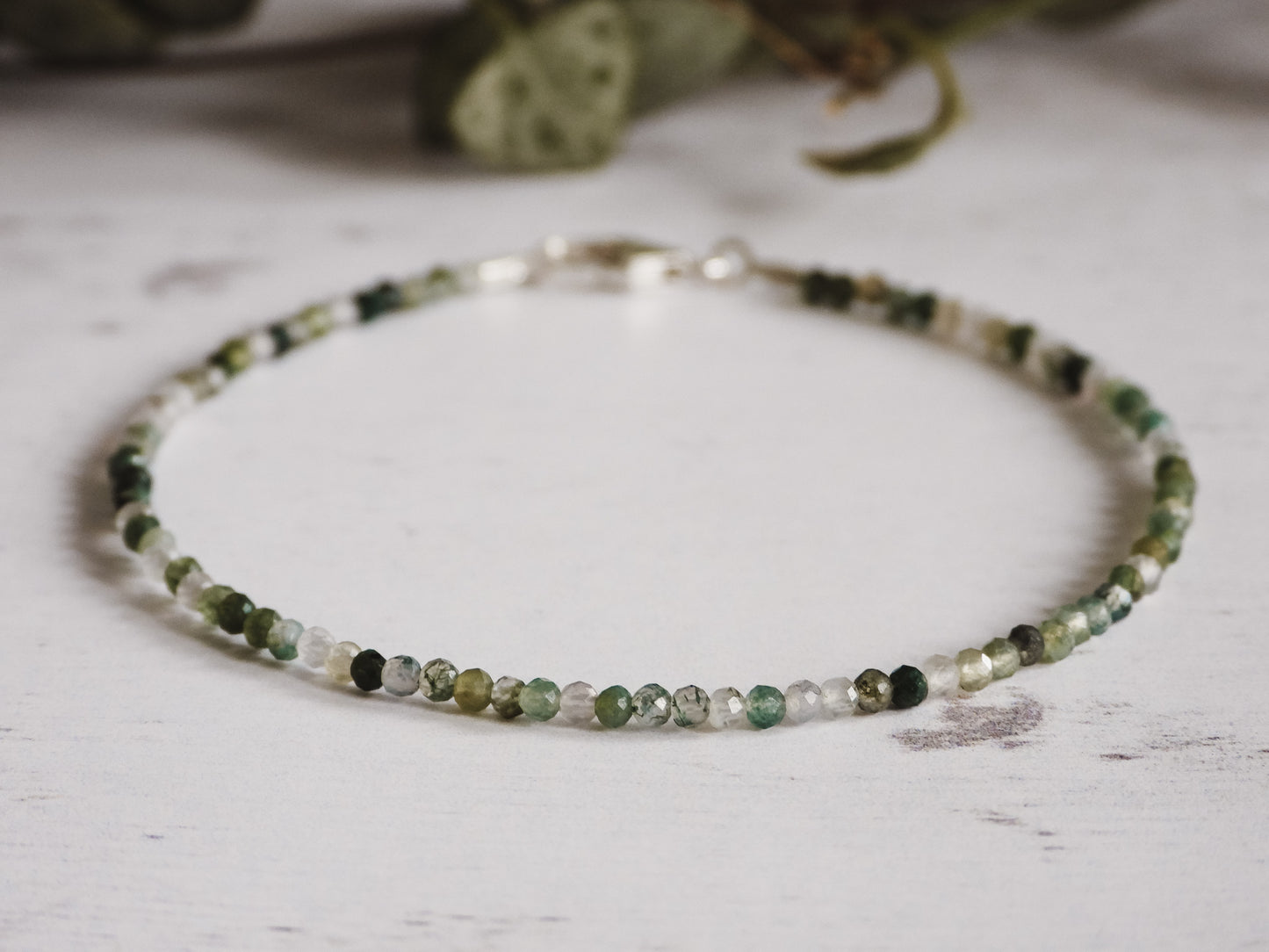 minimalist crystal healing moss agate beaded bracelet