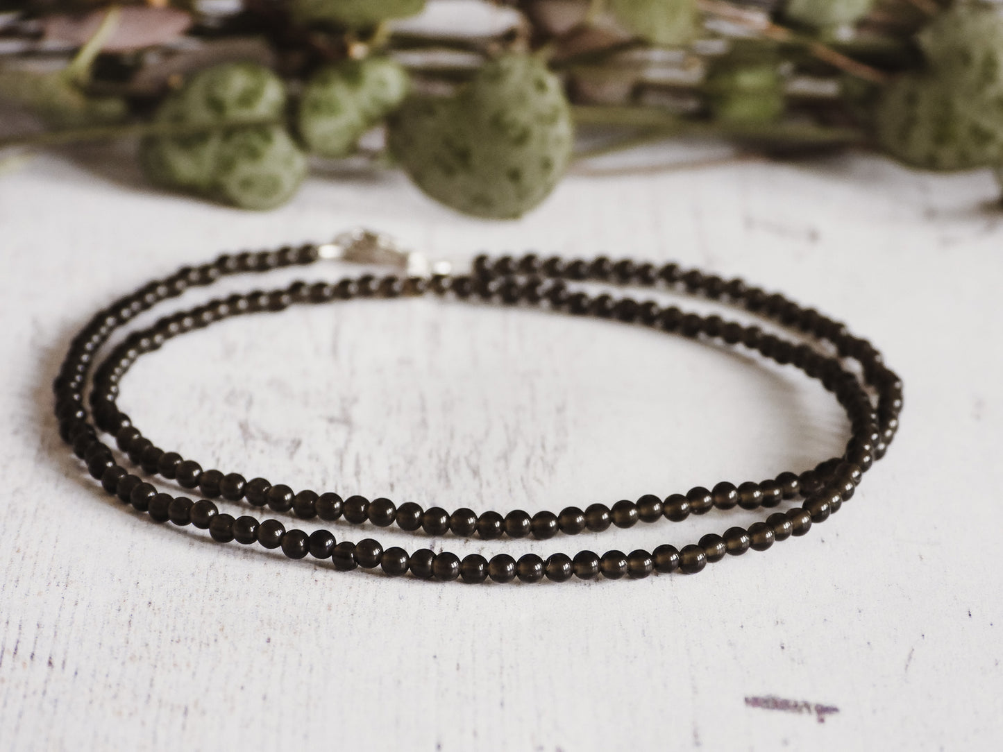 black obsidian gemstone beaded choker necklace