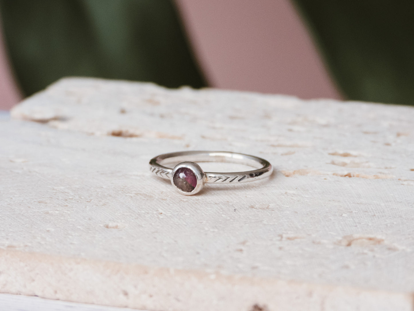 Dainty Pink Tourmaline Stacking Ring | Size L