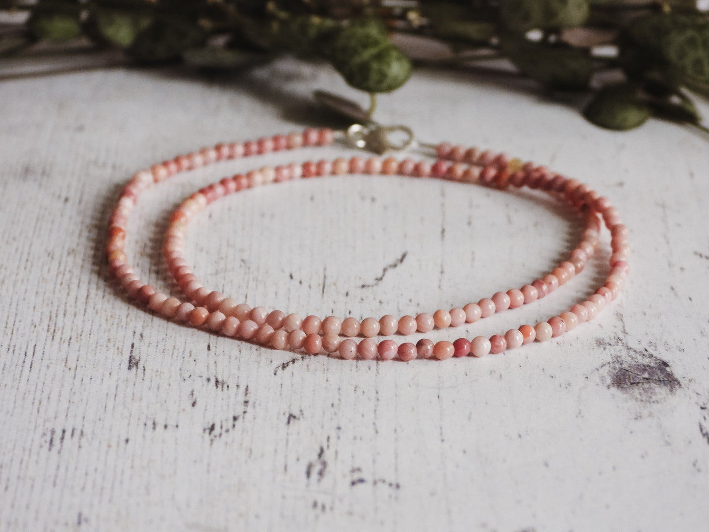 Dainty Rhodochrosite "Compassion" Gemstone Necklace | Round Beads