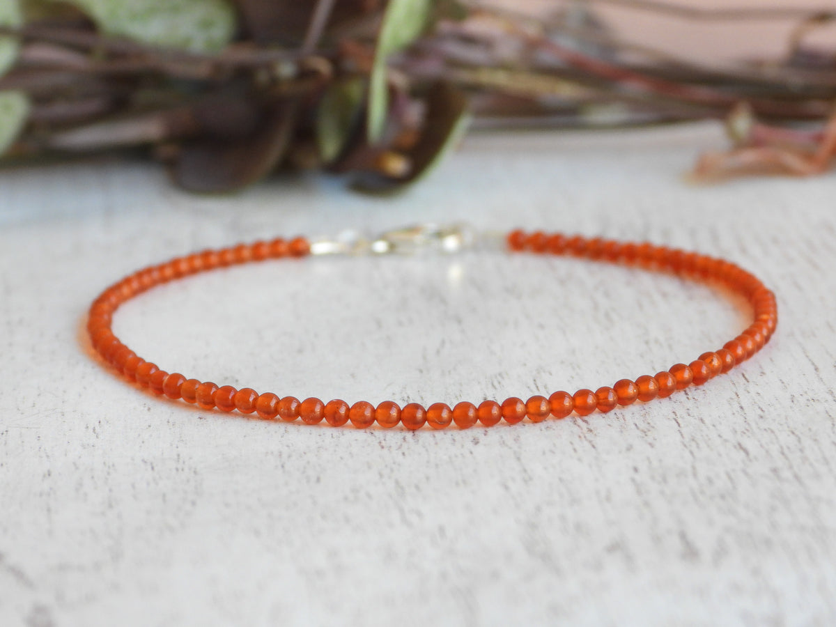 Dainty Carnelian Gemstone Bracelet | Sterling Silver | Handmade