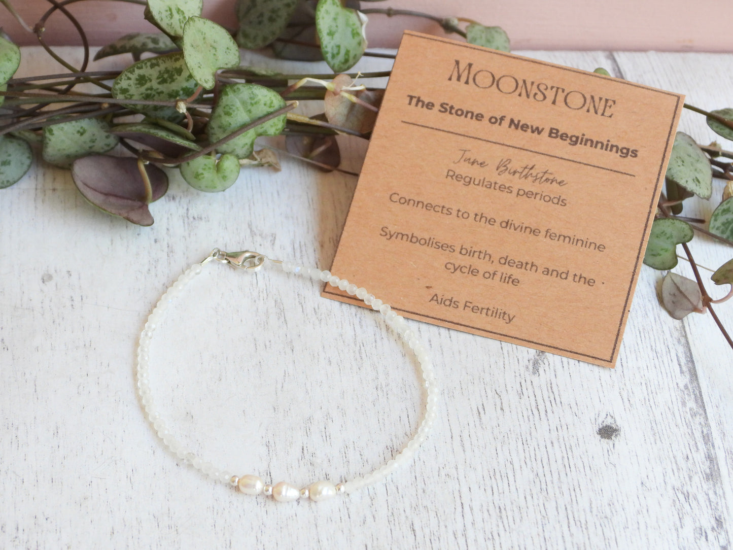 moonstone june birthstone crystal healing handmade bracelet with 2mm gemstones