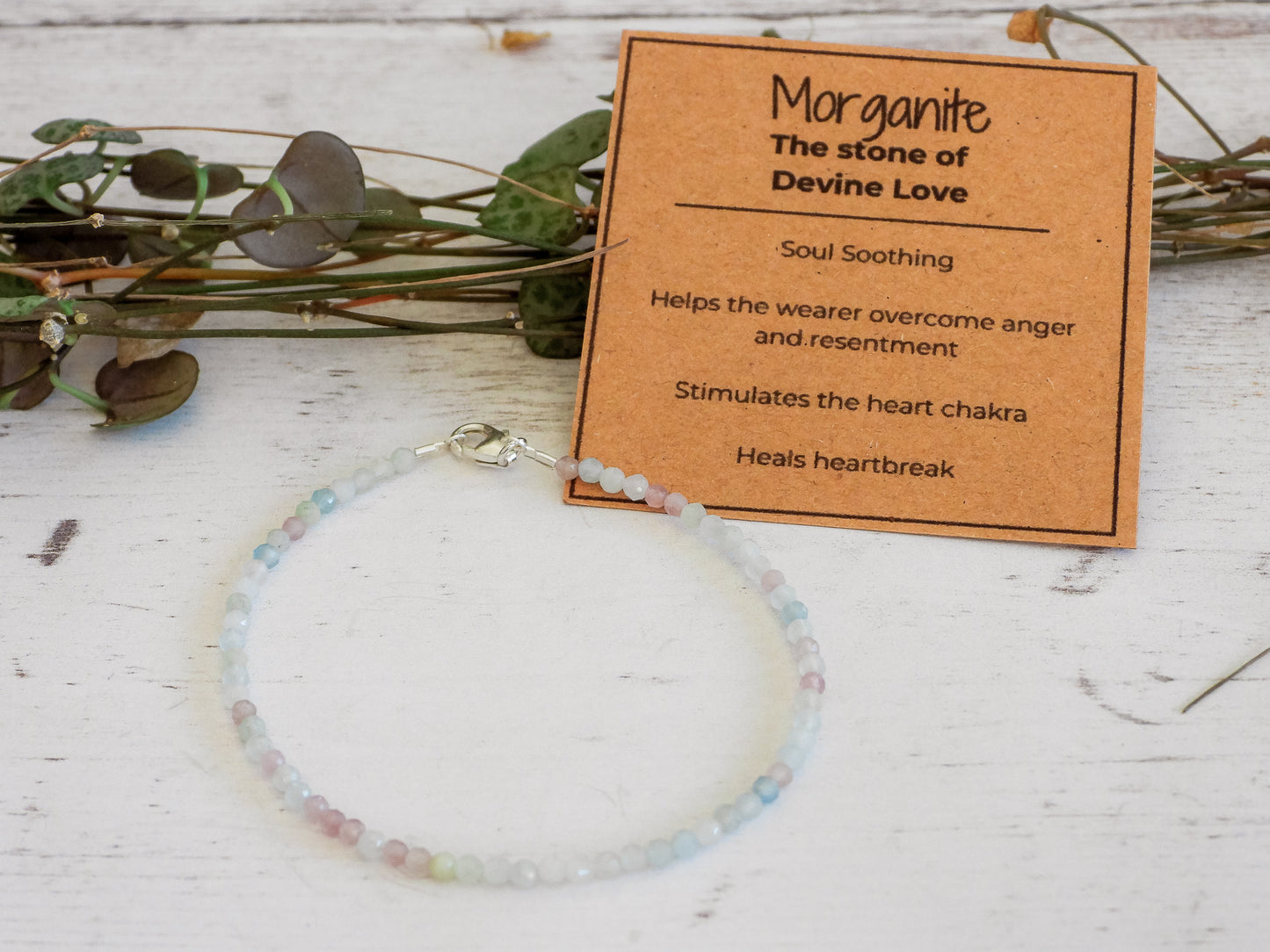 morganite crystal healing minimalist stacking bracelet